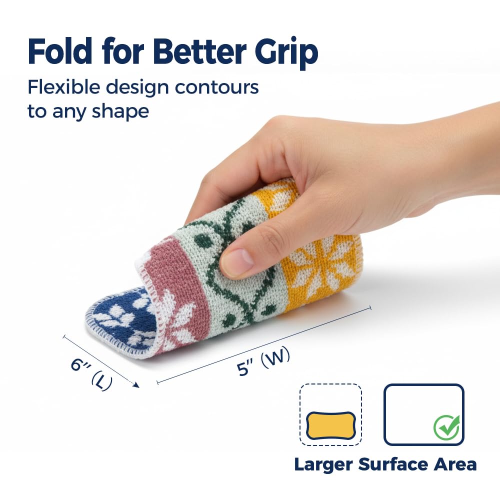 Amarelle GEN II Reusable Dish Scrubbers (10-Pack), Dual-Sided Heavy Duty Scouring Pads, Odor-Free & Machine Washable | Kitchen Scrub Cloth | Nano-Crystal Enhanced Technology (Nordic Folk)