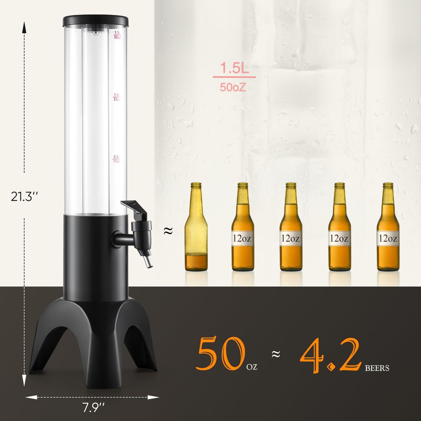 COSYOO Drink Tower, 1.5L Mimosa Tower Dispenser With Ice Tube and Led Light, Tabletop Beer Dispenser 1.58 Qt./50oz, Ideal for Parties Bars Pubs Restaurants