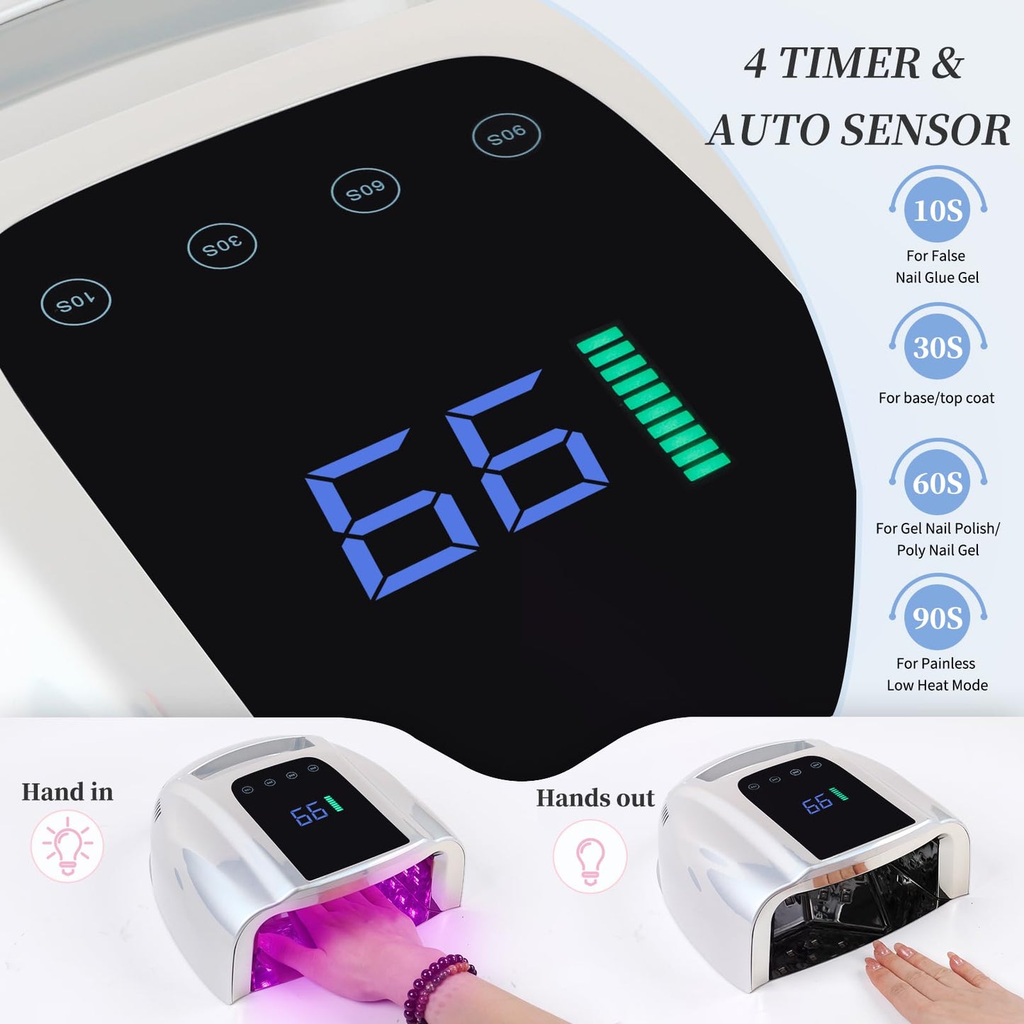 BOMOQING 96W Rechargeable UV LED Nail Lamp, Portable Cordless UV Light for Nails with LCD Display Auto Sensor, 4 Timer Setting and Smart Sensor Nail Dryer,Nail Cure Light with Removable Bottom(Sliver)