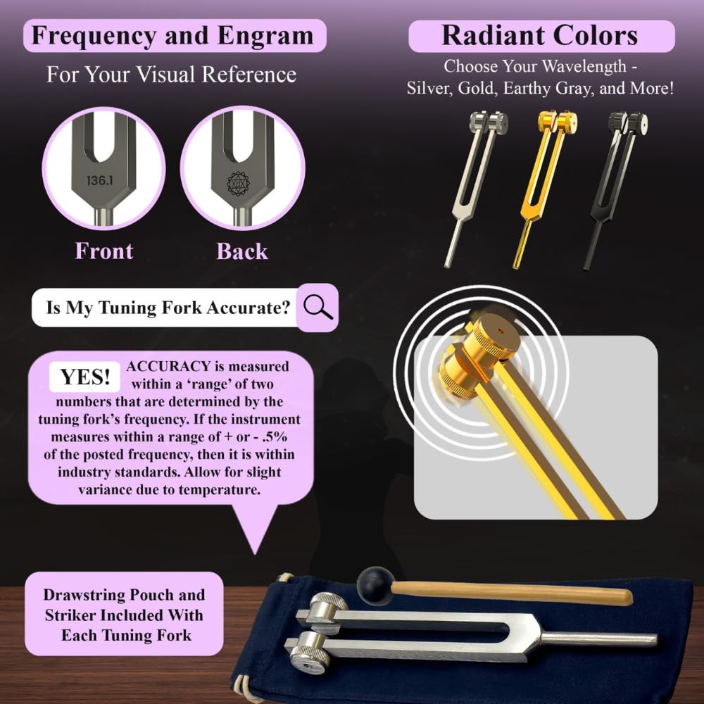 1074 Unweighted Solfeggio Chime Frequency Tuning Fork for Healing with Carry Bag and Striker - Sound Healing, Biofield Harmonization - Sound Healing Instruments, Sound Therapy Tools, Biofield | Silver