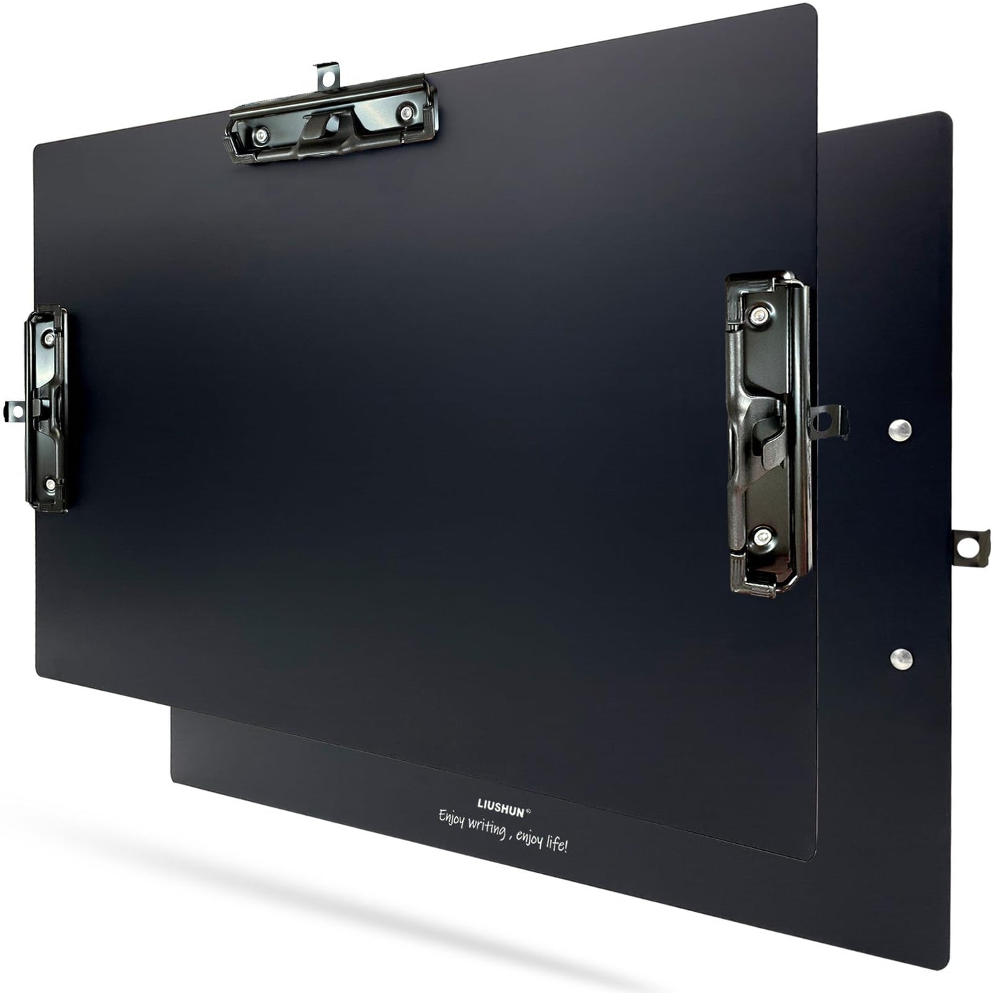 Three Black Clip Aluminum 11x17 Clipboard Metal Stainless Hangable Clipboards Art Pen Holder Extra Large Clip Board for Business Medical Professionals Workshop (Black, A3-3Clip)