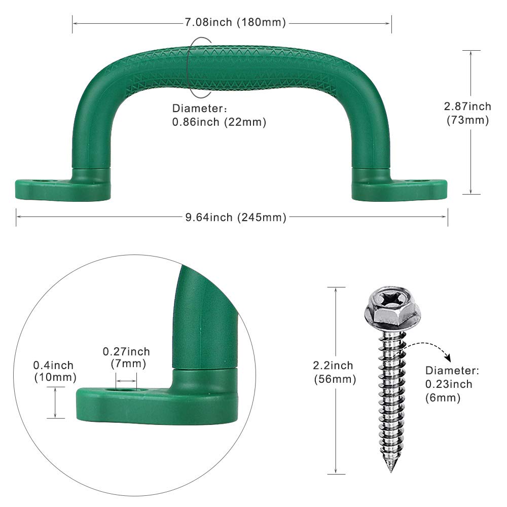 Dolibest 4 x Climbing Handles, 18 cm Child Safety Hand Grips for Climbing Walls/Play House/Playground/Bunk Bed, Indoor/Outdoor Green