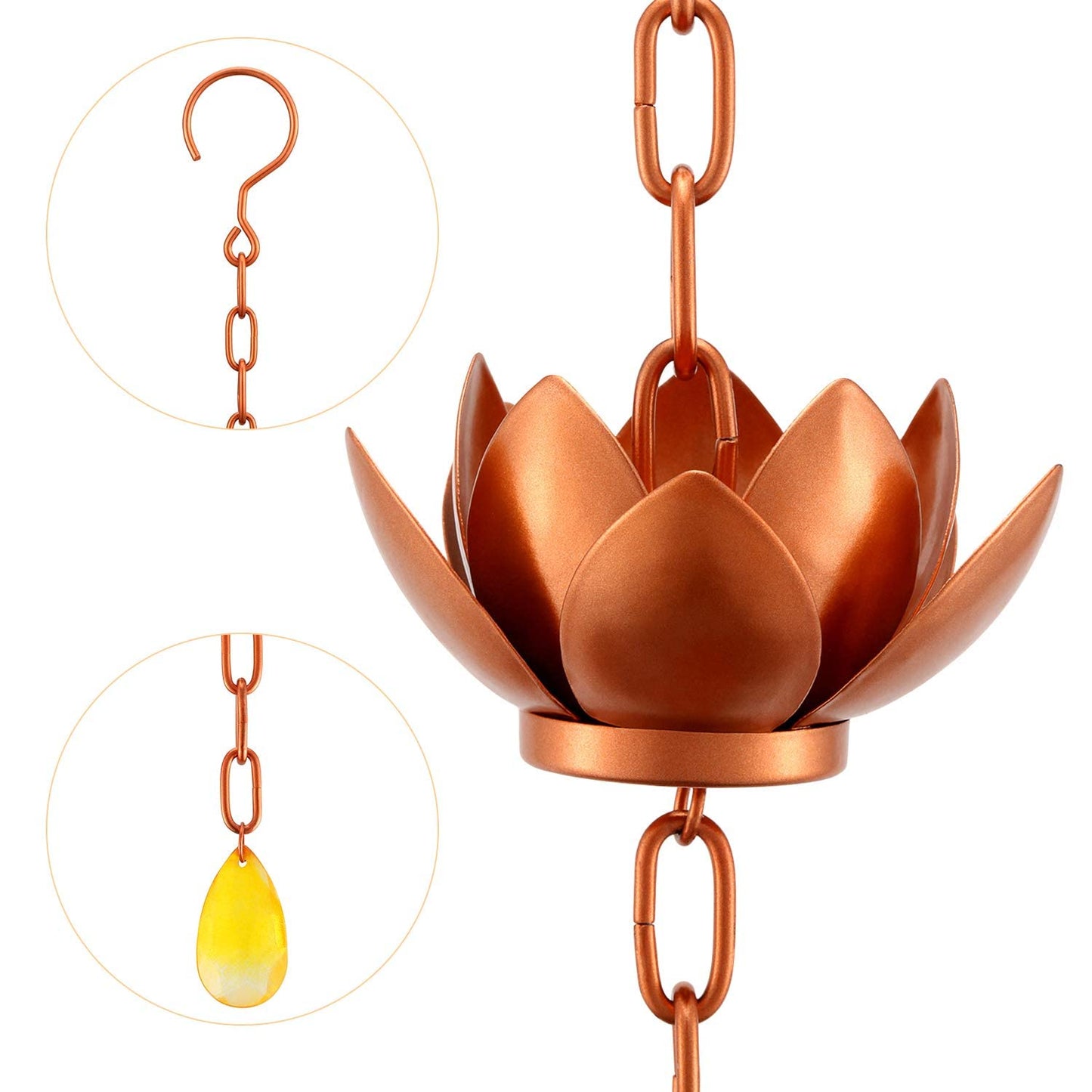 Oak Leaf Rain Chain with Adapter, 8.5ft Adjustable Lotus Rain Catcher Chain for Gutters Outside Downspout, for Divert Water and Home Display, Copper Powder Coated