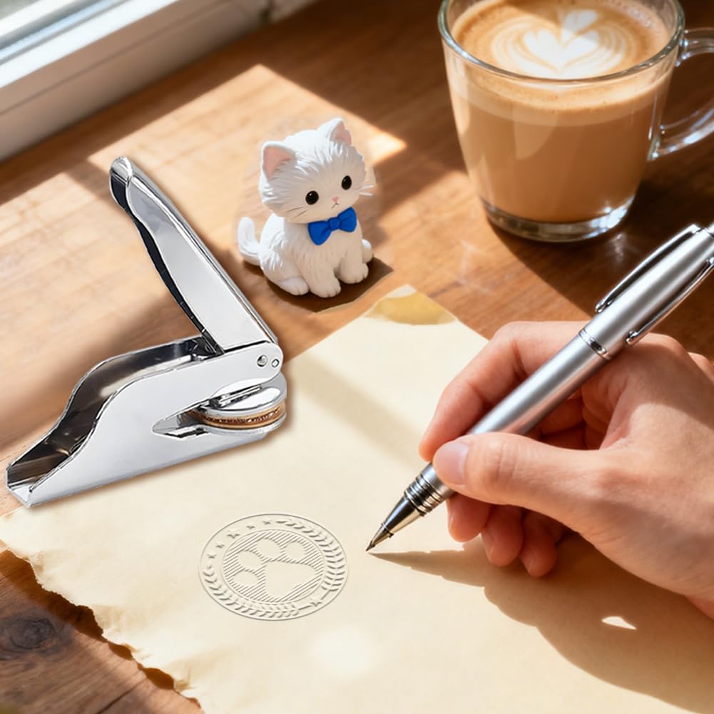 ANATTASOUL Book Embosser Personalized Paw Pattern Book Stamp, Durable Library Stamp with Handle Set for Paper, Books, Envelopes, Documents, Certificate, Gifts(100Pcs Gold Foil Stickers)