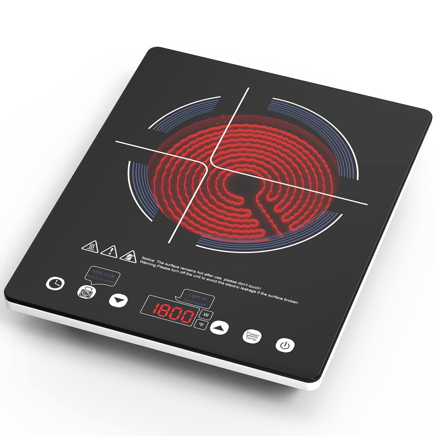VBGK Electric Ceramic Cooktop, Electric Stove Top with Touch Control, 9 Power Levels, Kids Lock & Timer, Hot Surface Indicator, Overheat Protection,110V induction cooktop