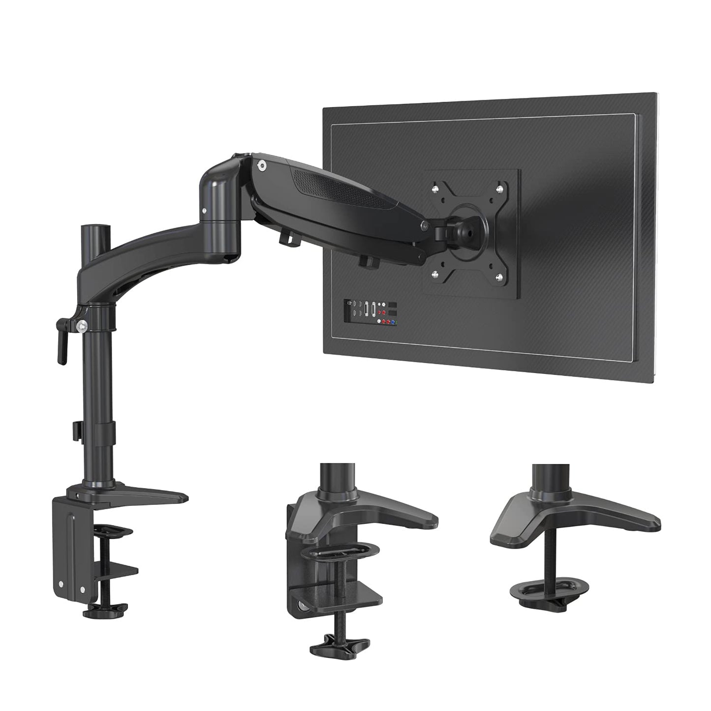 SHOPPINGALL Fully Adjustable Single Gas Spring LCD Monitor Arm Desk Mount Stand with Swing Arm for 15"-32" Monitor, Both Desk Clamp and Grommet Mounting Options in The Box - SA-GM112D-Black