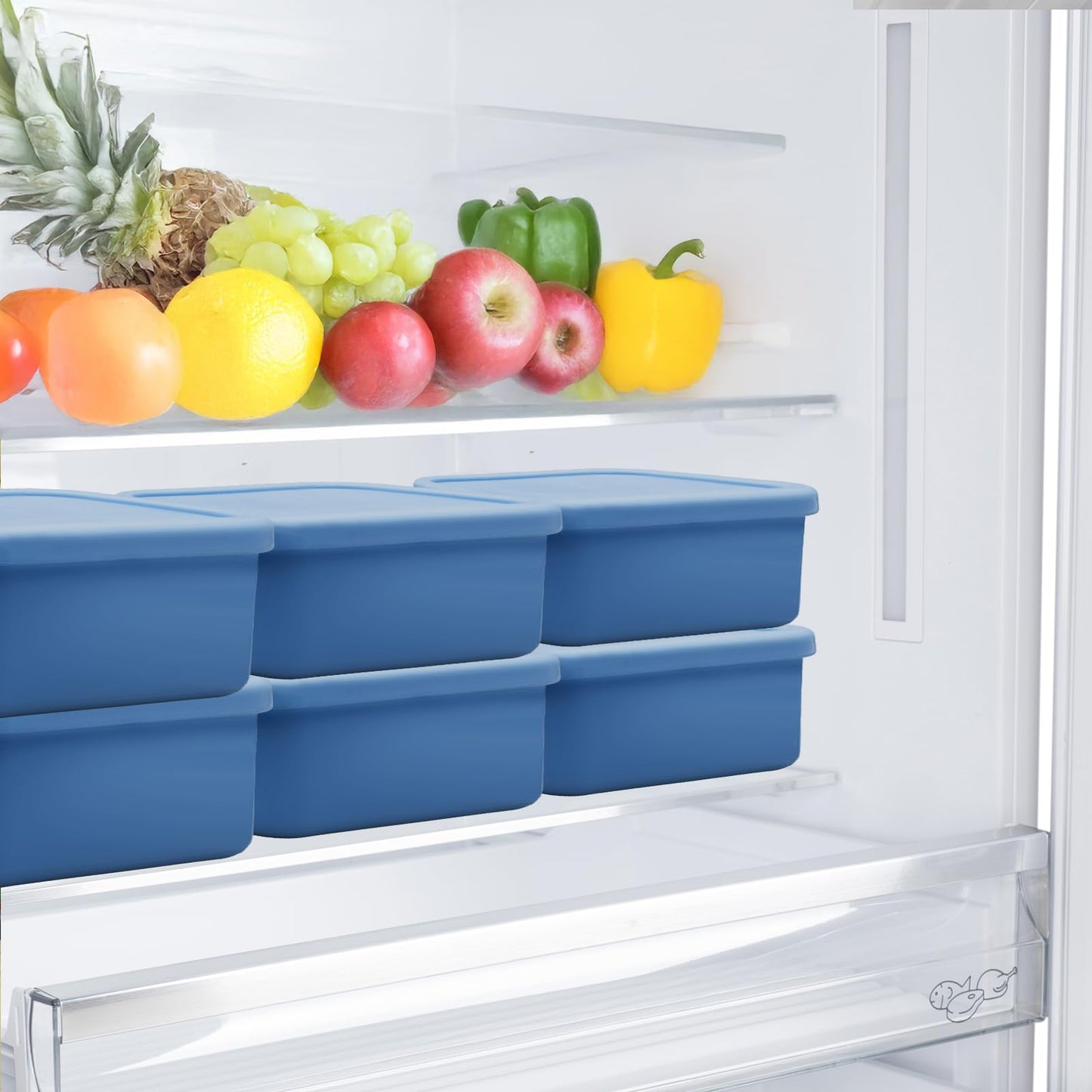 8 Pack 2 Cup Silicone Freezer Trays with Lid, Reusable Soup Containers Freezer Molds Food Preserving Tray for Ice Soup Sauces Stews (Blue, 700ML)