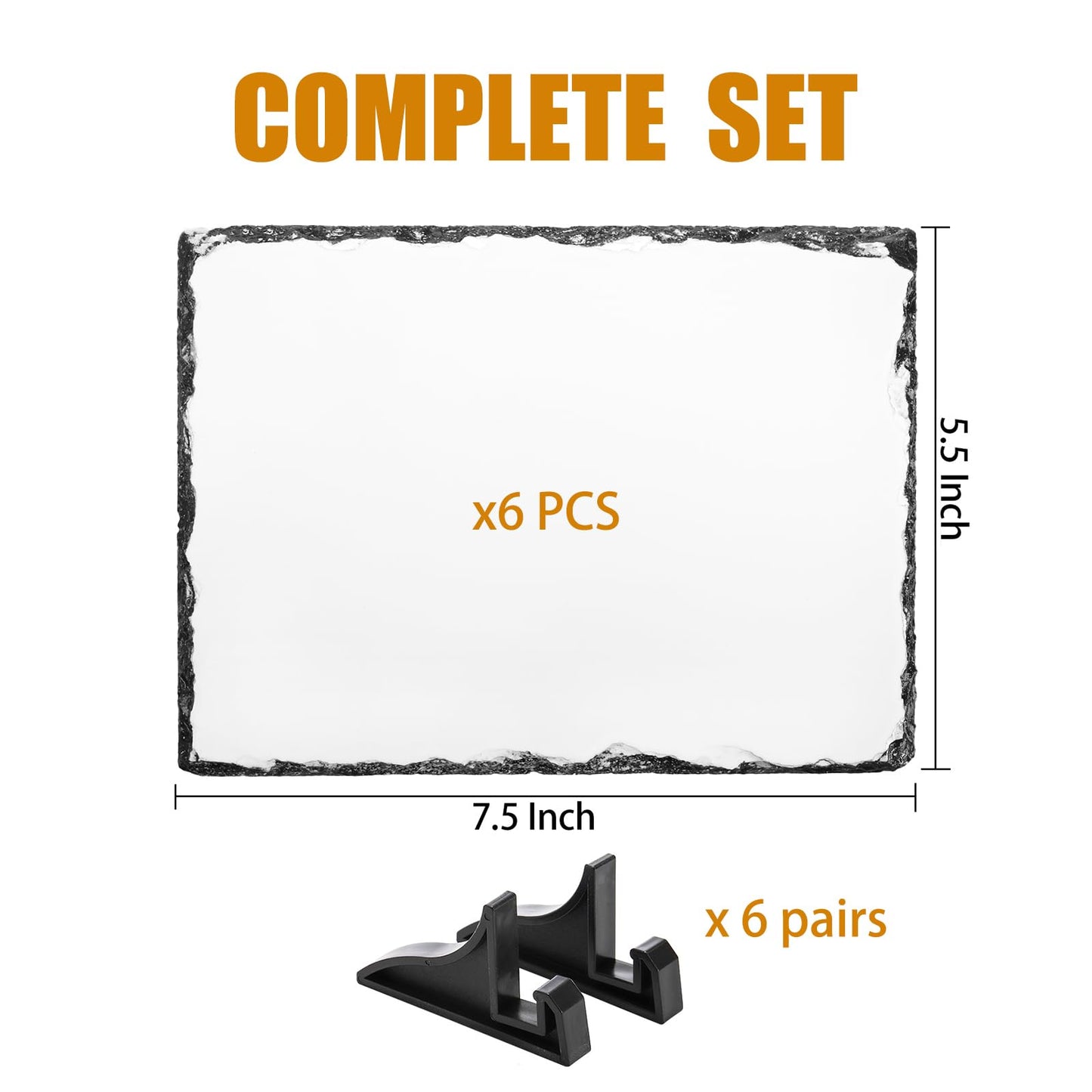 Nicunom 6 Pack 7.5 x 5.5 In Sublimation Blank Slate Rock Photo Plaque Frame with Display Stand, Personalized Rectangular Picture Stone Frame, DIY Gift for Easter Father's Day Birthday Wedding