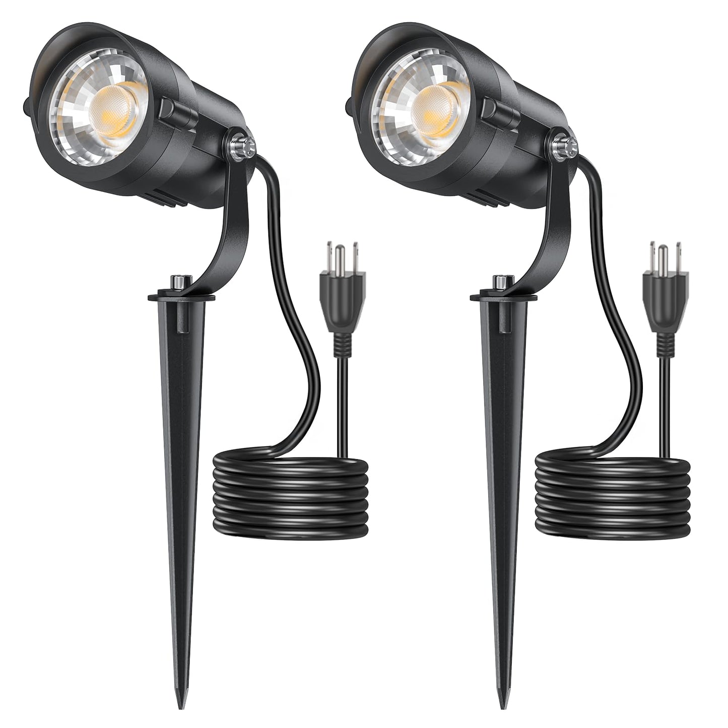 HIBOITEC 12W Landscape Lights IP65 Waterproof LED Outdoor Spotlight with US 3-Plug Cord,270° Adjustable Angle Landscape Lights for Garden, Yard, Lawn Warm White Light 2 Pack