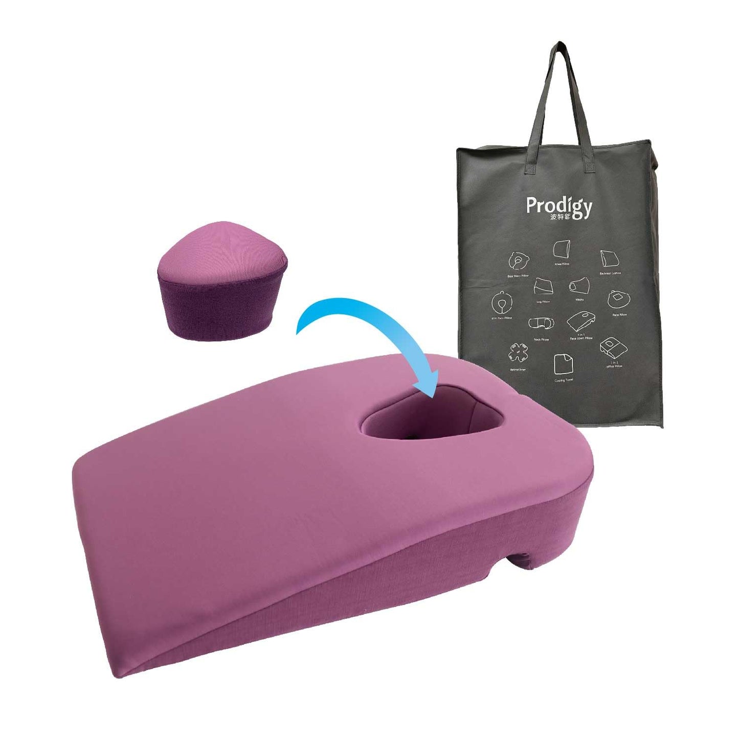 ProdigyTW 3 in 1 Face Down Pillow, Massage Pillow face Down, Wedge Pillow for Sleeping, Prone Pillow,Massage Table Portable,Removable Cover (2 Colors)