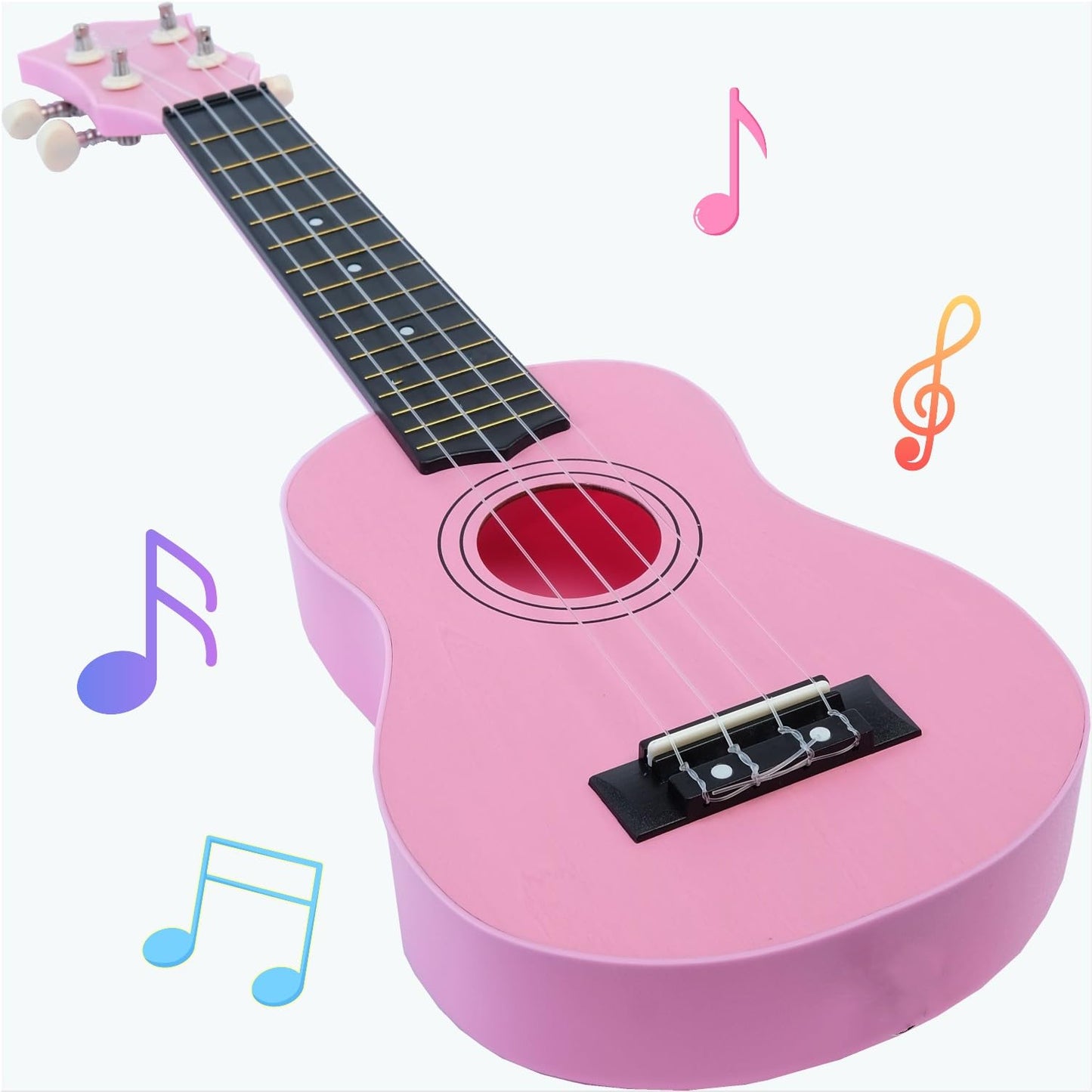21 Inch 4 String Wooden Acoustic Guitar Ukulele Musical Instruments Perfect For Beginner (Pink)