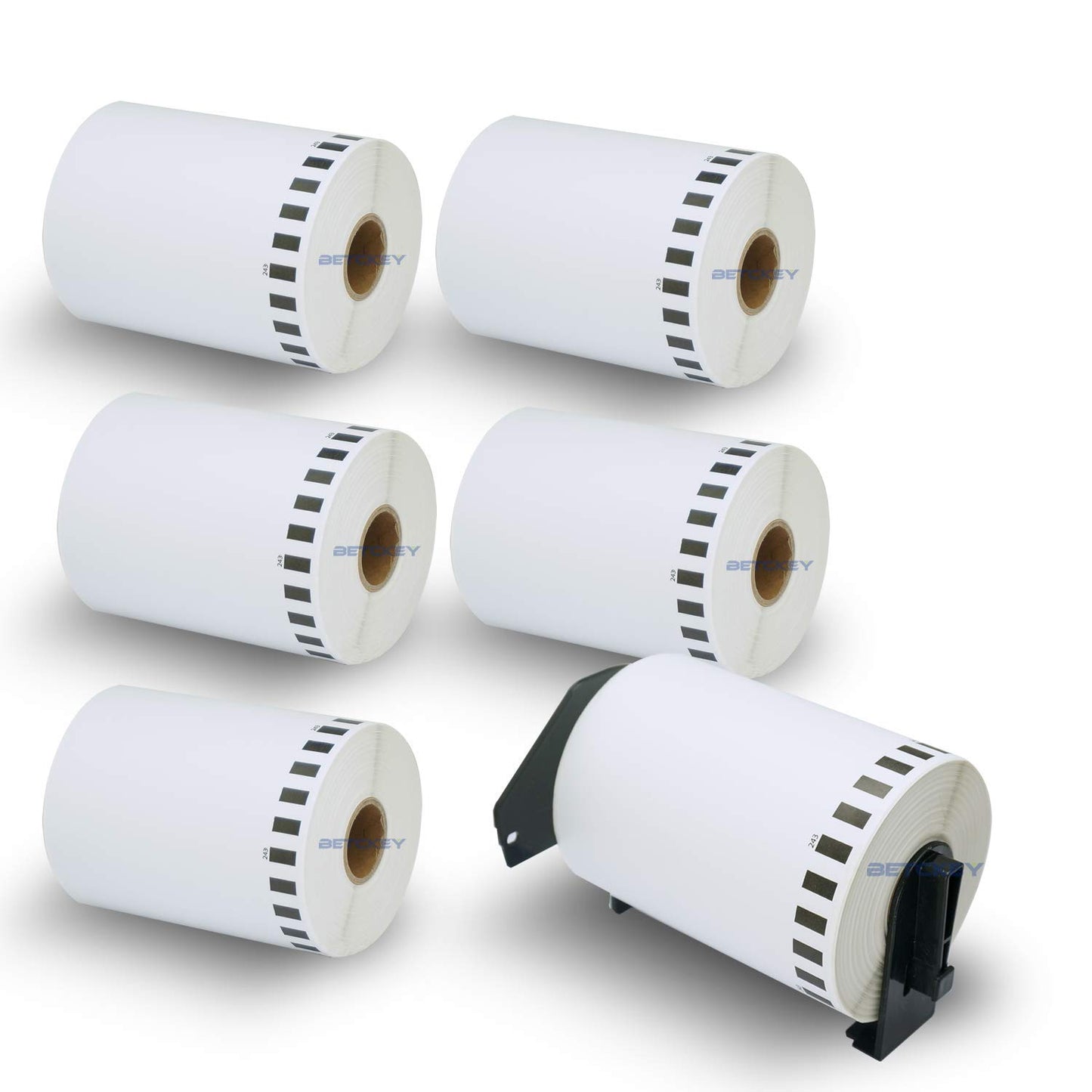 BETCKEY - Compatible Continuous Labels Replacement for Brother DK-2243 (4 in x 100 ft), Use with Brother QL Label Printers [6 Rolls + 1 Reusable Cartridge]