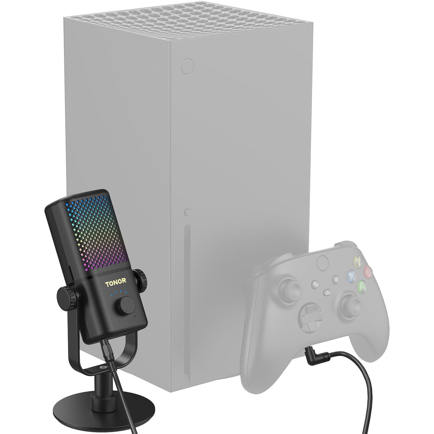 TONOR Gaming Microphone Compatible with Xbox, RGB Condenser Streaming Mic with 30H Battery Life, Low Noise, Monitoring, Gain Control, One Tap Mute, Fast Charging, Compatible with Capture Card TCX3