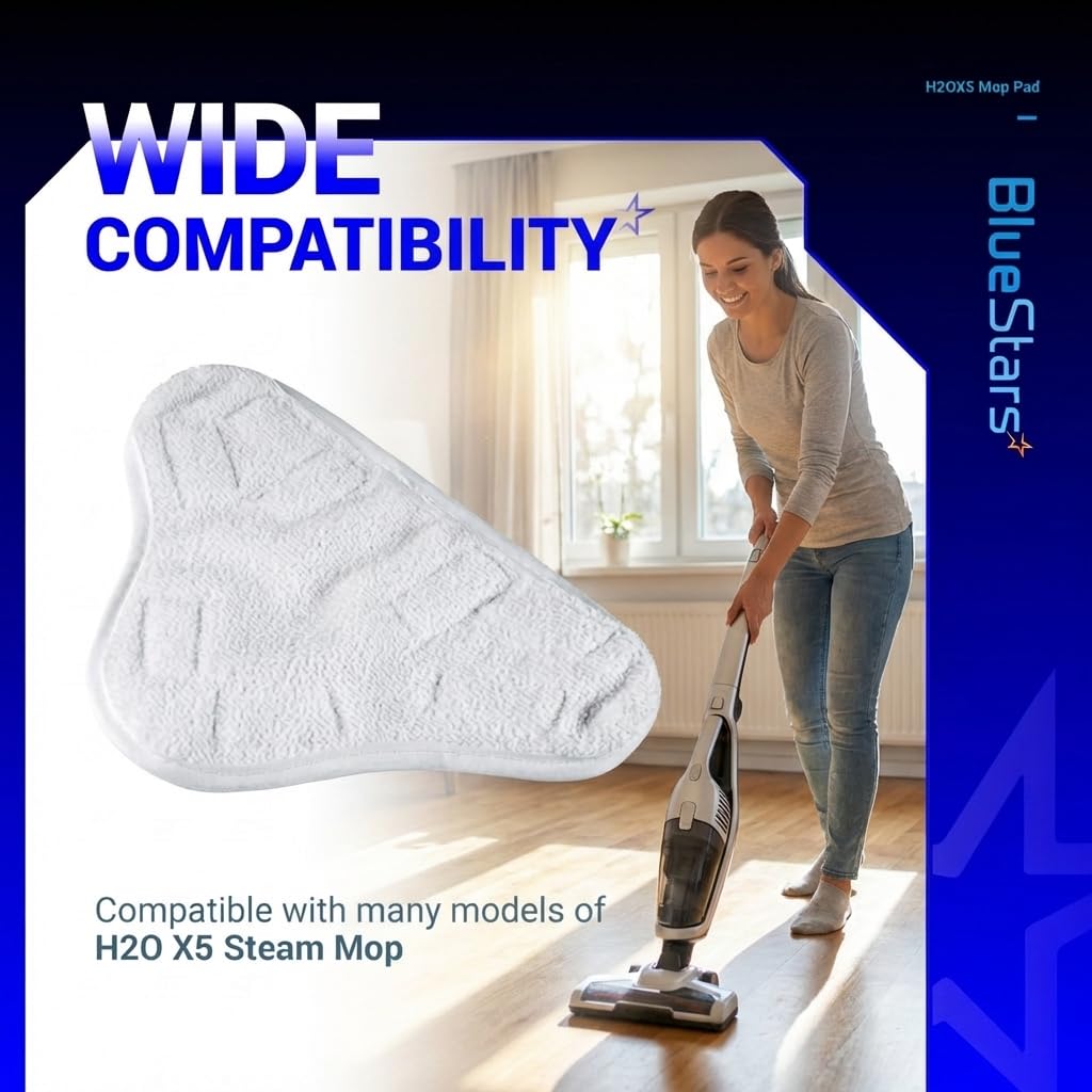 BlueStars 10 Pack Ultra Durable Washable Microfibre Steam Mop Pads Floor Replacement Part Exact Fit for H2O X5 H20 Models - Easy to Install - Washable and Reusable for Steam Mop X5