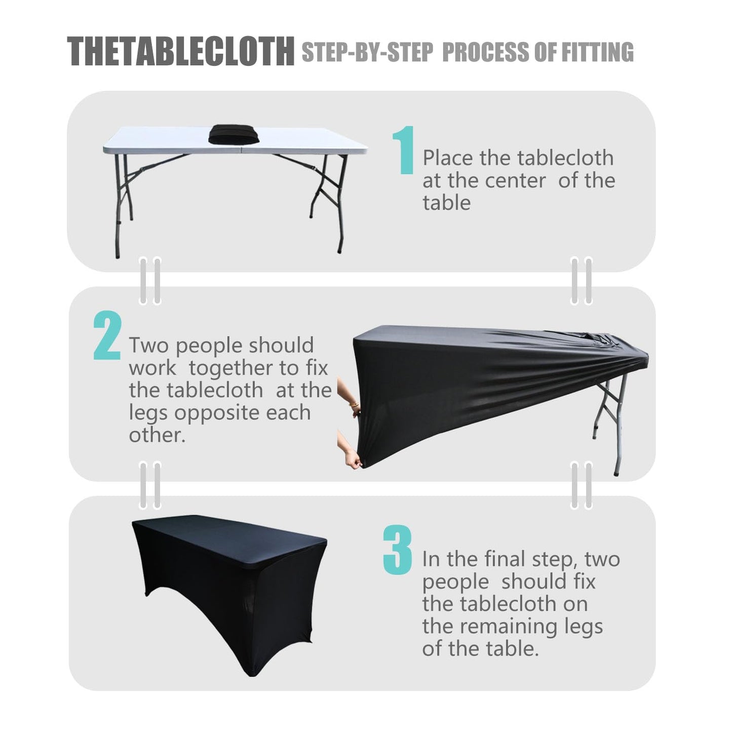 6 Pack - Elegant Black Stretch Spandex Table Cover (72Lx30Wx30H Inches), Non-Iron Fitted Tablecloth for 6-Foot Rectangular Folding Tables -Ideal for Banquets, Weddings & Festivals