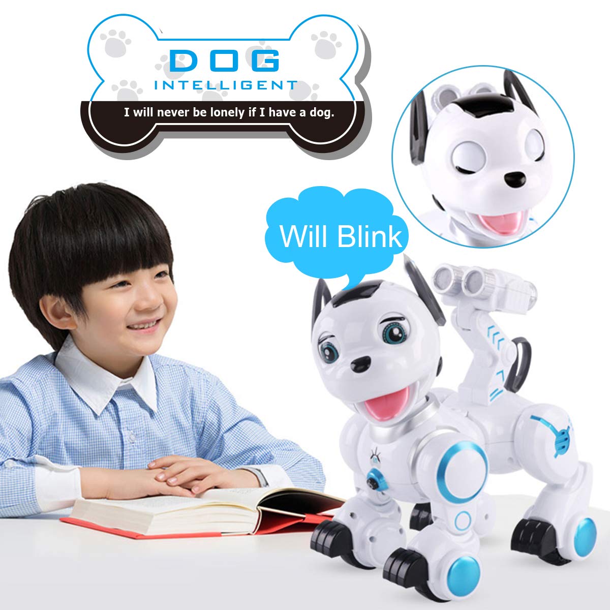 fisca Remote Control Robotic Dog RC Interactive Intelligent Smart Walking Dancing Programmable Robot Toys with Light and Sound for Kids Boys Girls