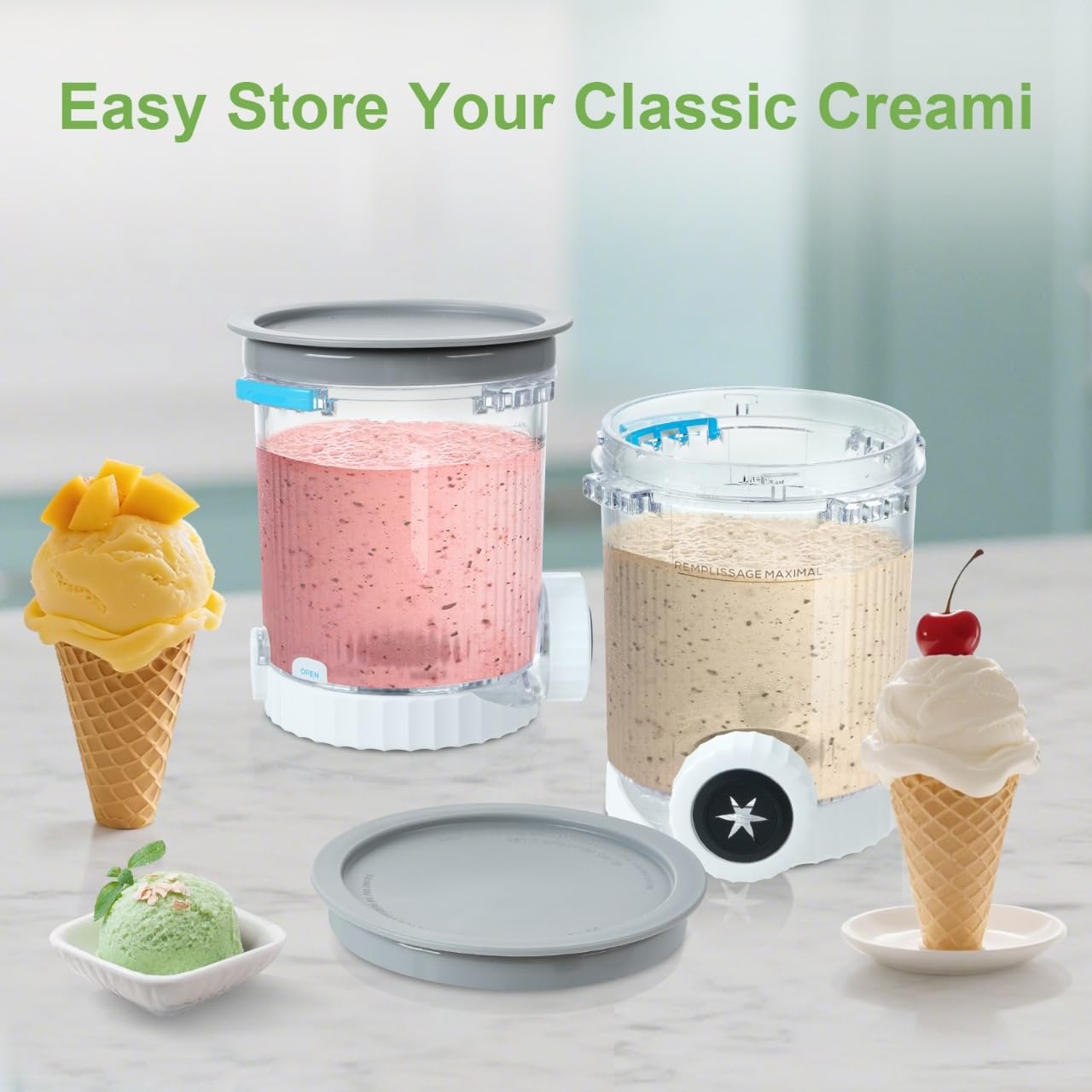 4 Pack Pint Containers Replacement for Ninja Swirl Ice Cream & Soft Serve Makers, 16oz Creami Swirl Pints and Lids Compatible with NC700 NC701 Series, BPA-Free & Dishwasher Safe (Color Lids)