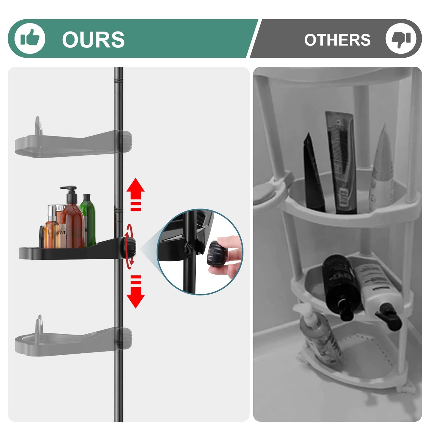 COCONUT Shower Caddy Tension Pole, Corner Shower Caddy Rust Proof 4 Tier Shower Organizer, Drill Free Telescoping Shower Shelves for Bathroom Bathtub (Black)