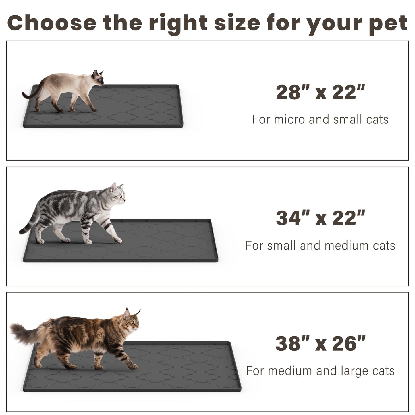 Cat Litter Box Mat, 38" X 26" Large Silicone Cat Litter Trapping Mat, Easy Clean for Scatter Control, Soft on Kitty Paws, Waterproof, Urine-Proof, Non-Slip Kitty Litter Mat for Floor, Black