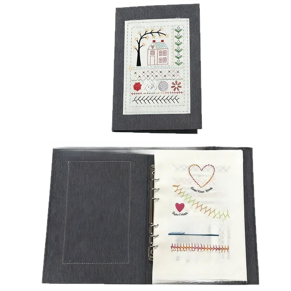 Complete Embroidery Kit for Beginners with 10.8x8.1 Inch Embroidery Stitch Book, 24 Colors Thread, Tools & 2 Guides – Reusable Stitch Practice Book for Learning Embroidery