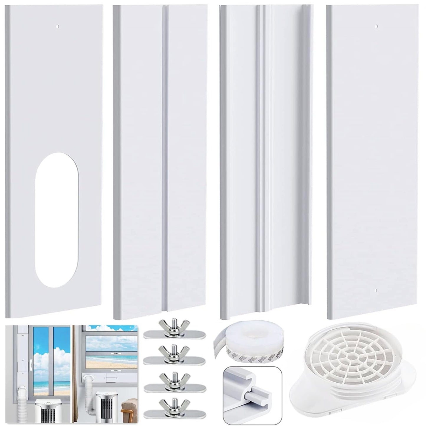 Upgraded Portable Air Conditioner Windows Vent Kit, Universal Window Sealing Plates with 2 in 1 Coupler, Suit for 5.1/5.9In Diameter Air Conditioner Exhaust Hose, Adjustable Length－17”to 61”