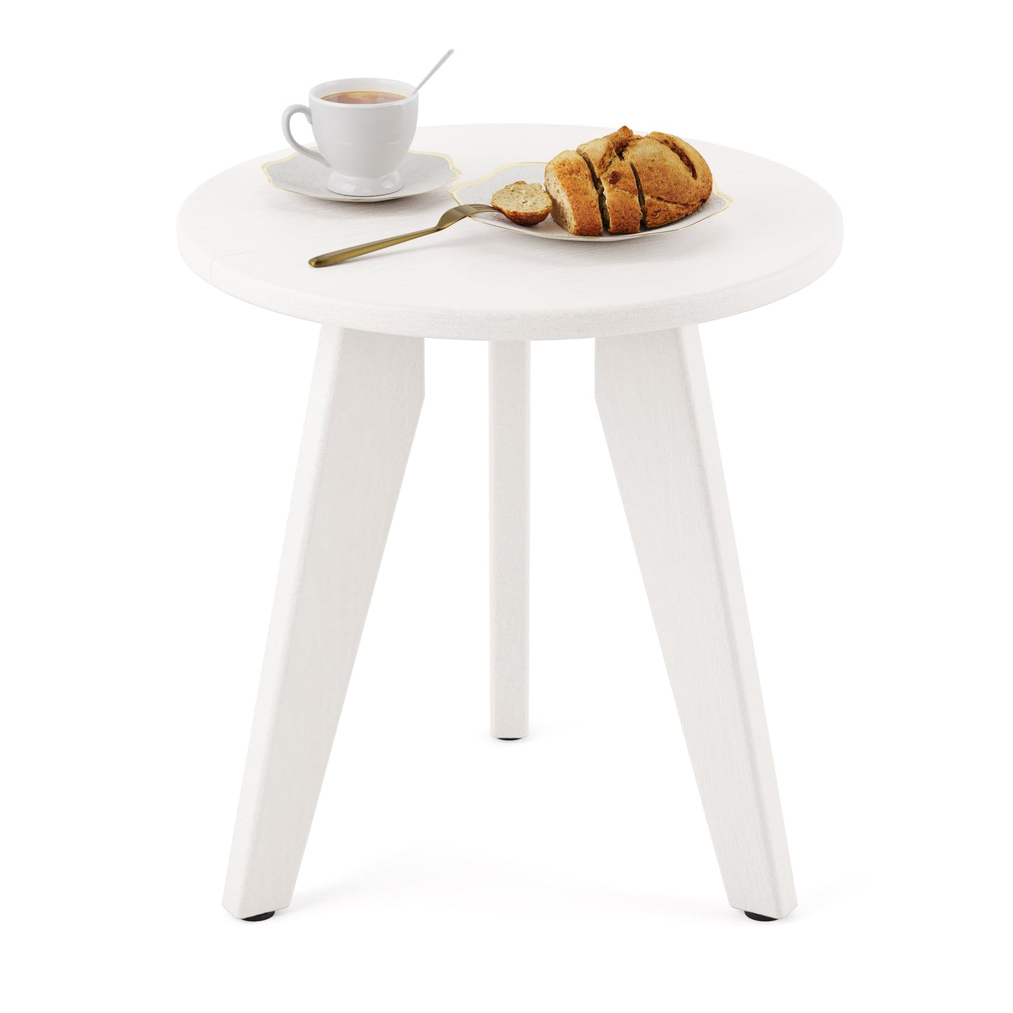 Homenjoy HDPE White Round Outdoor Table, Weather-Resistant, 15.8x15.8x16.7 inches, 150lbs Load Capacity, Modern Design, End Table for Patio, Porch, Deck, Living Room, Bedroom, Plant Stand