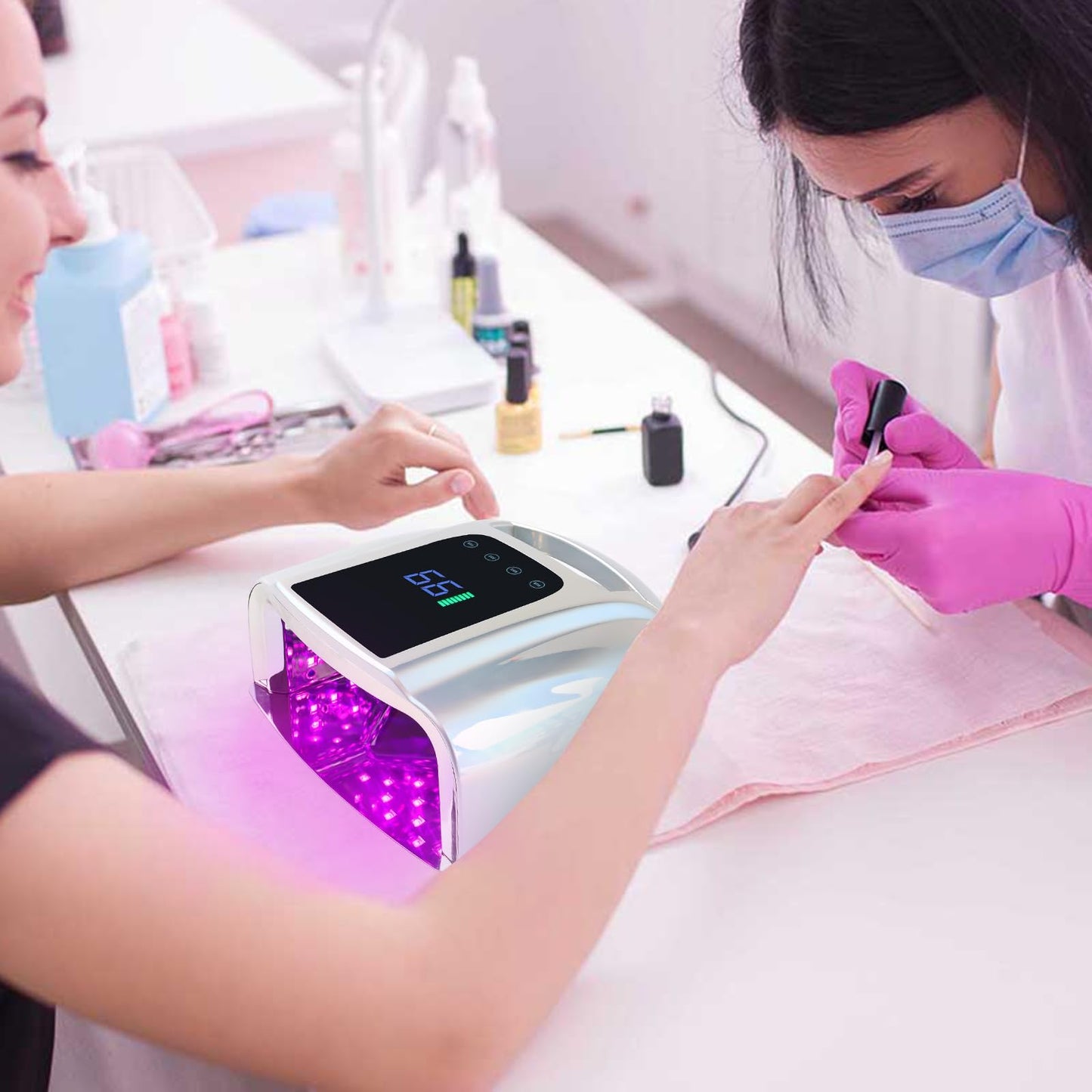 BOMOQING 96W Rechargeable UV LED Nail Lamp, Portable Cordless UV Light for Nails with LCD Display Auto Sensor, 4 Timer Setting and Smart Sensor Nail Dryer,Nail Cure Light with Removable Bottom(Sliver)