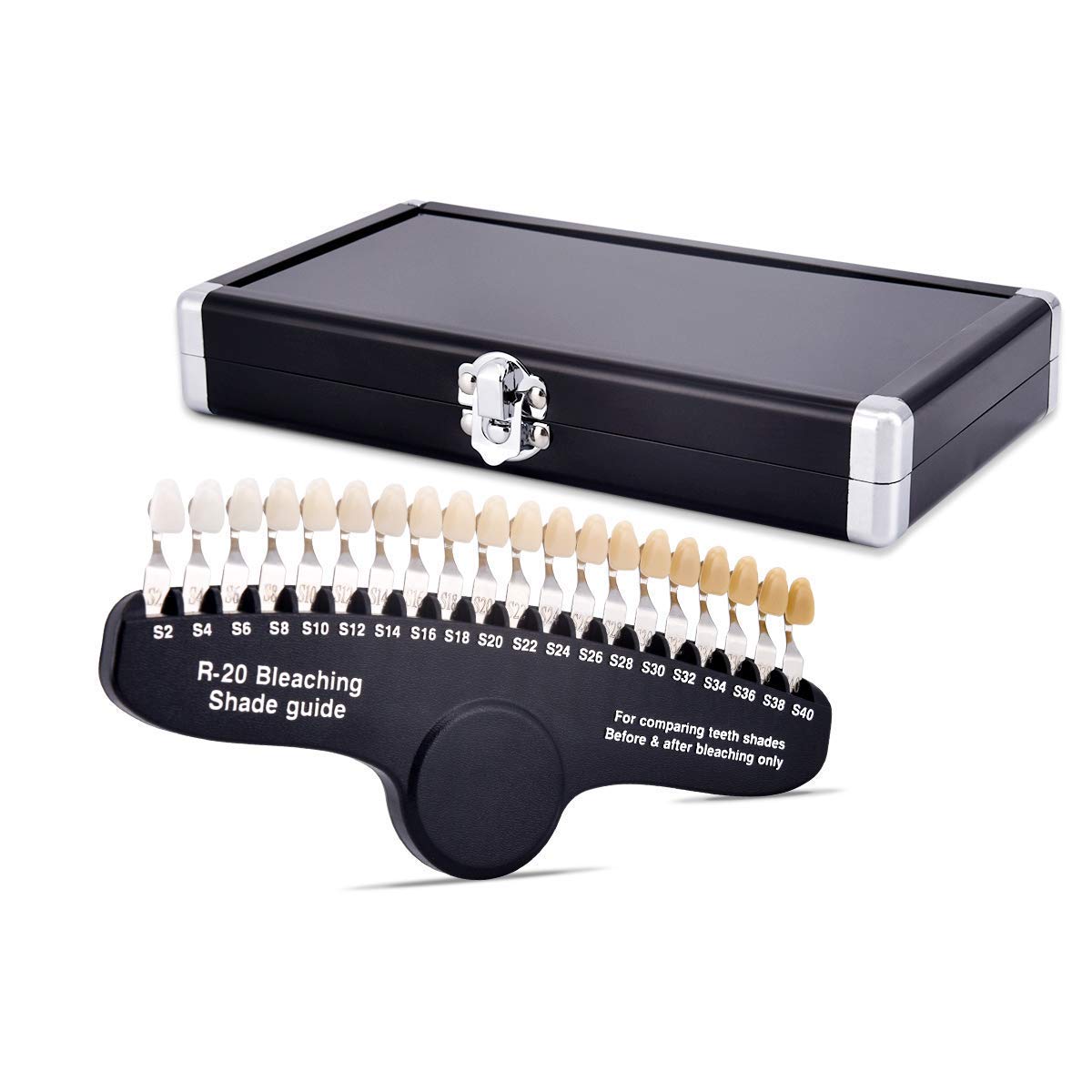 Professional 3D R-20 Teeth Whitening Shade Guide with Mirror, Classical Tooth Bleaching Shade Chart 20 Colors