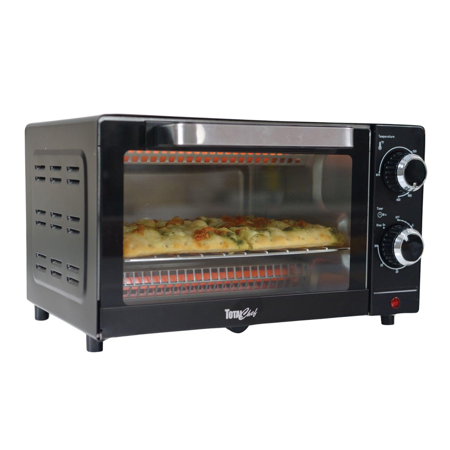Total Chef Toaster Oven - Countertop Oven for Toast, Bake, Broil, Pizza, Compact Size For Small Kitchen Appliance with Timer, Fours de cuisine électriques compacts, Black
