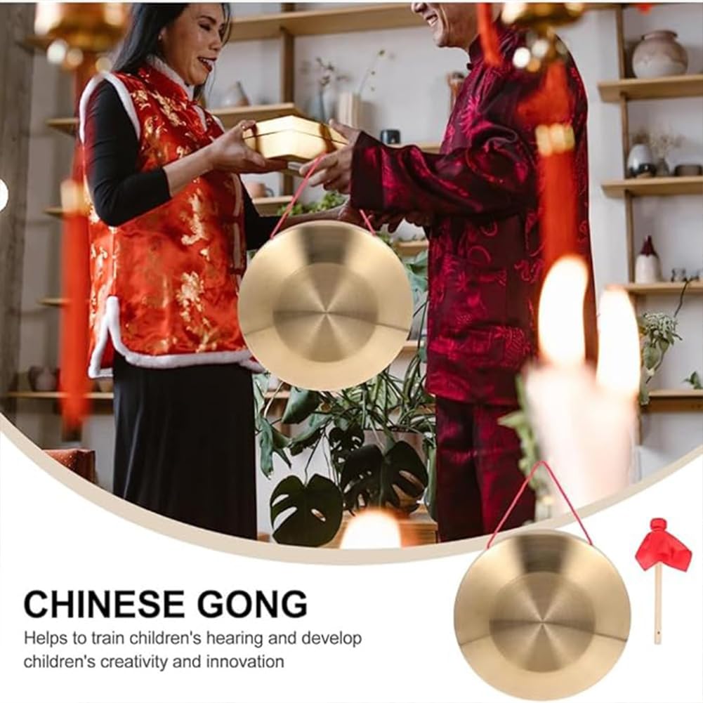 Universal Gong And Wooden Mallet 12.6 inch Tam Tam Gong Traditional Gong Instrument Chinese Percussion Instrument With Copper Decoration Chau Gong For Home And Office