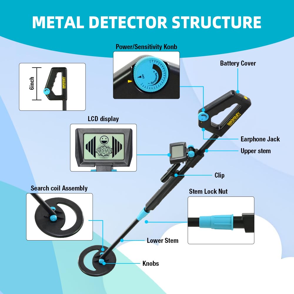 allsun TS20B Waterproof Metal Detector Junior Beginner Kids Underwater Beach Yard Ground Handheld Metal Detector LCD Adjustable Length Gold Hunter Searching