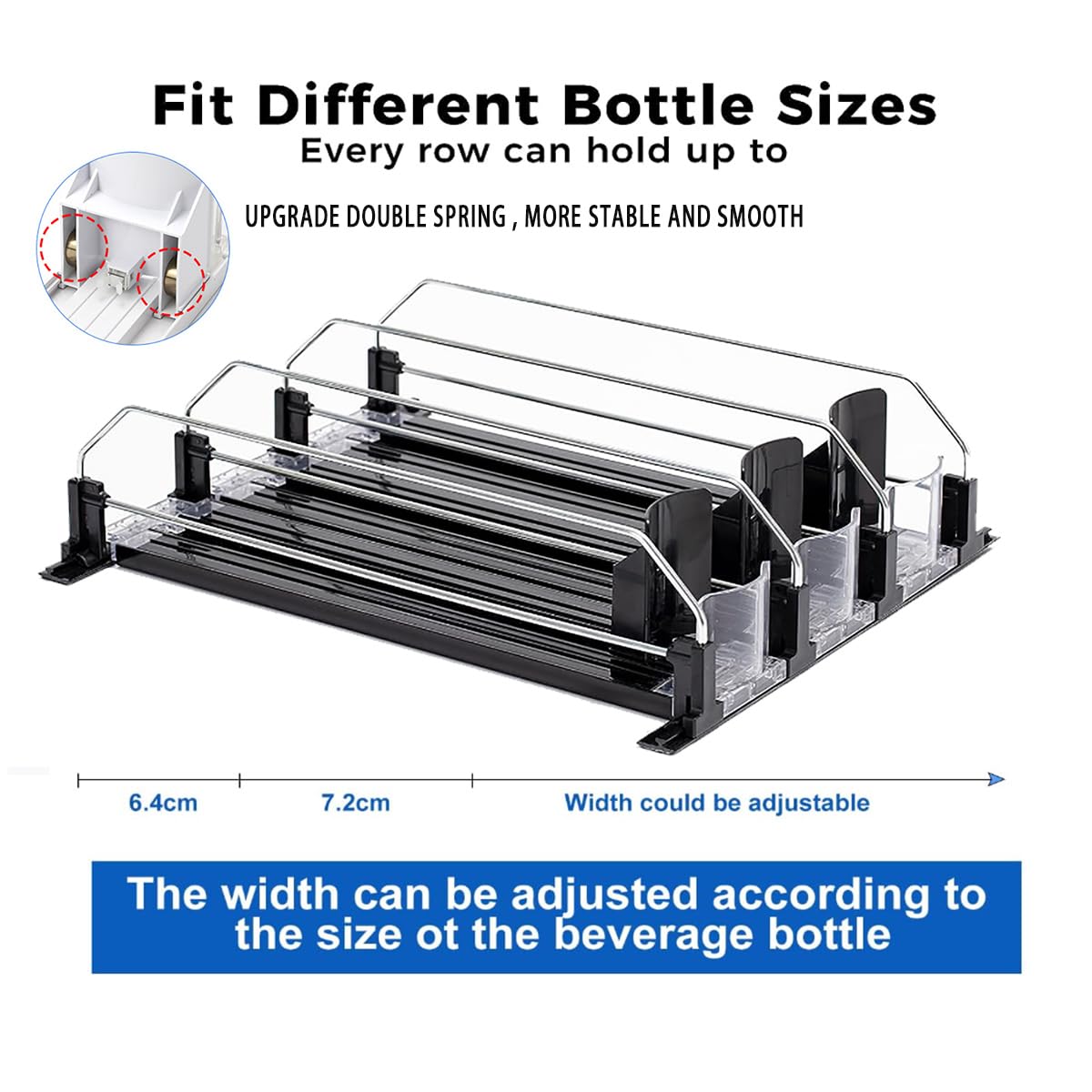 Drink Organizer for Fridge,Cabinets & Pantry Large Capacity Self-Pushing Drink ，Width Adjustable Soda Can Organizer for Refrigerator-with Smooth and Fast Pusher Glide（3 Rows)