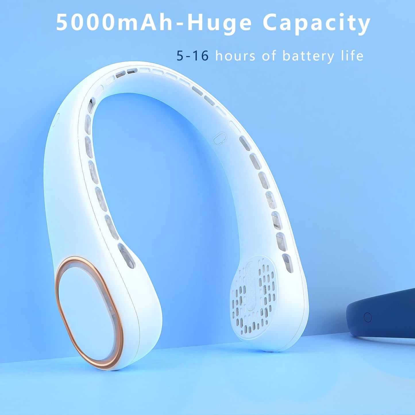 Pirvlin Neck Fan, Portable Neck Fan, 360° Airflow, Ultra Quiet, 3 Speeds, 5000mAh Personal Wearable Neck Fan, Free Your Hands, Suitable for BBQ, Concert, Outdoor Activities(White)