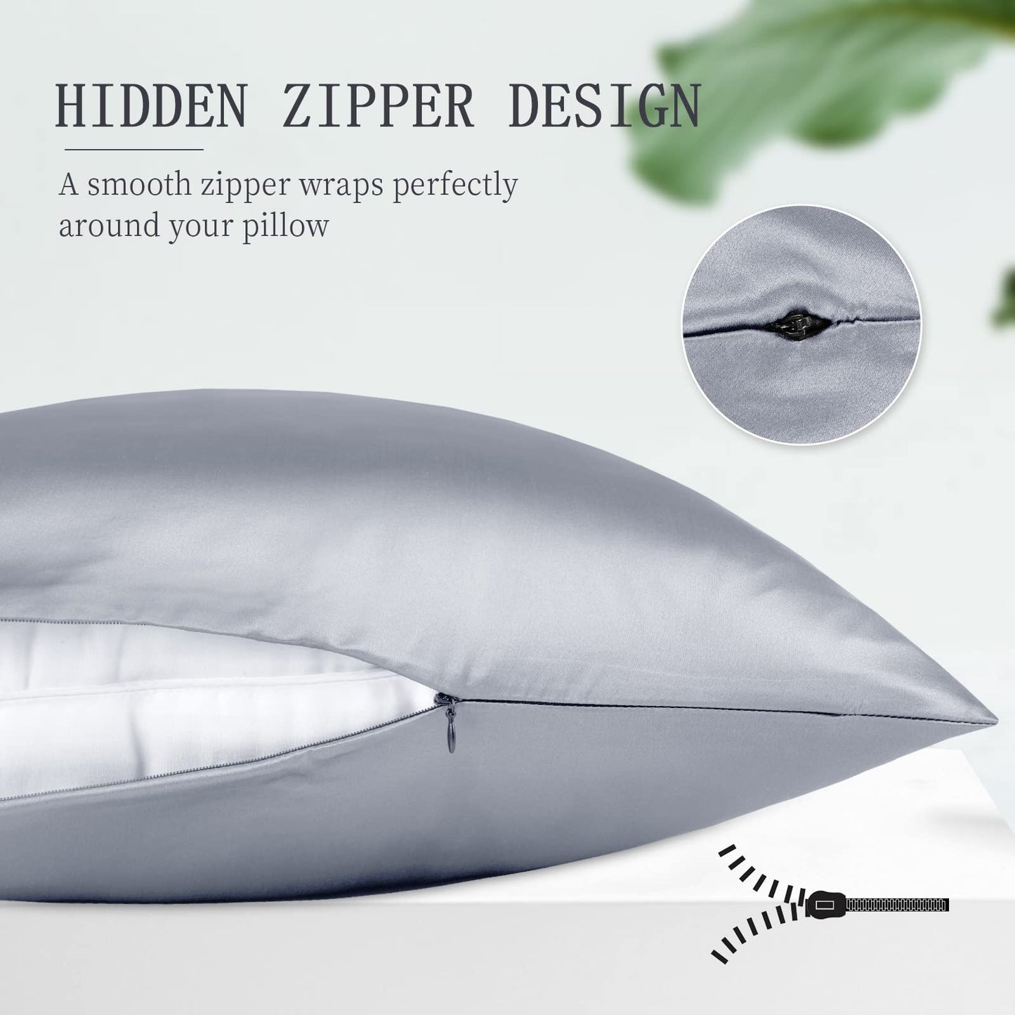OLESILK 100% Mulberry Silk-Pillow-Cases 2 Pack for Hair and Skin, Real Silk-Pillowcase with Hidden Zipper, Both Sides Natursl Pure Silk, Silver Grey, Standard 20''×26''