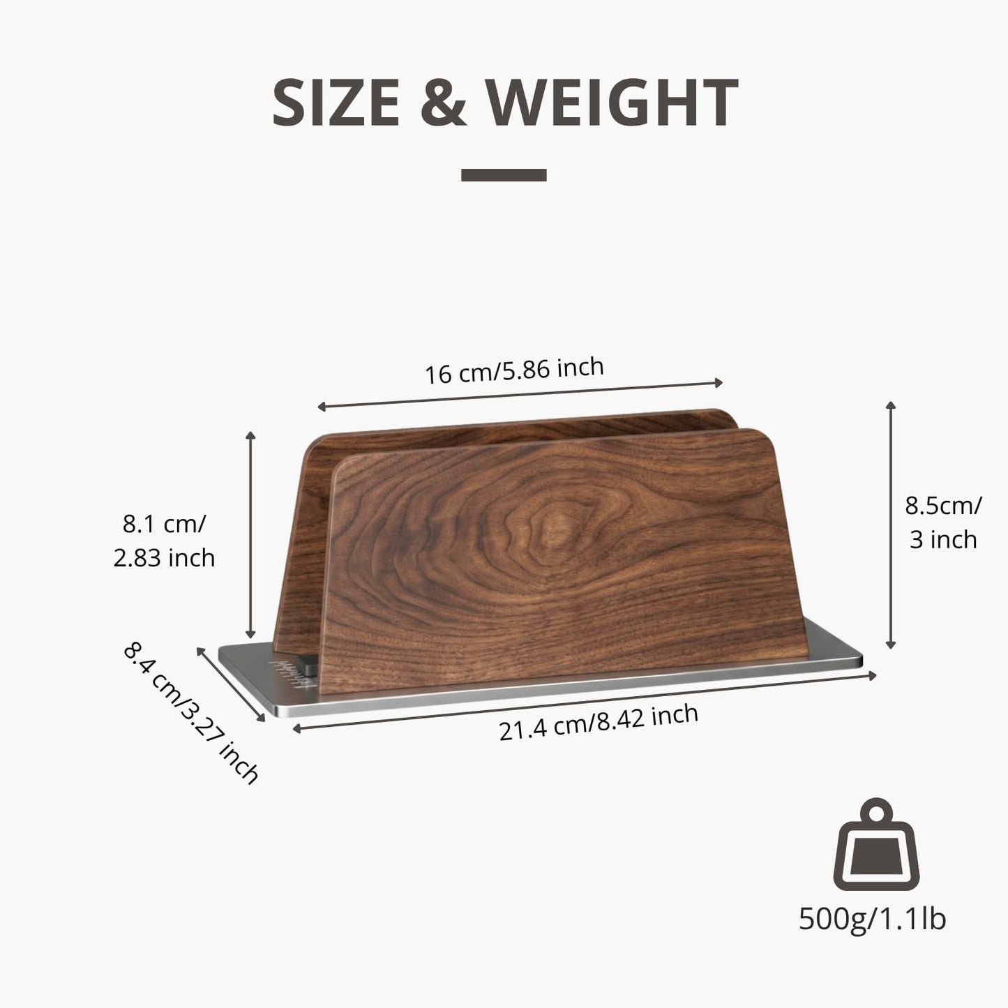 muso Wood Vertical Laptop Stand, Single Slot Walnut Wood Laptop Holder Vertical with Adjustable Dock Size, Adjustable Width for MacBook and Other Laptops, Space-Saving Desk Organizer for Small Office