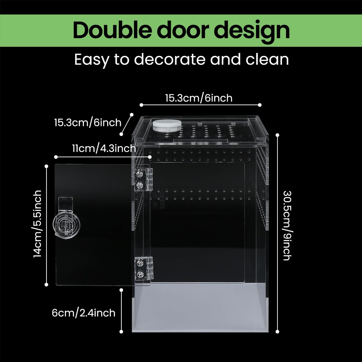 Front Opening Terrarium Jumping Spider Enclosure,Tall Arboreal Tarantula Enclosure Terrarium with Cross Ventilation,Waterproof Acrylic Reptile Enclosure