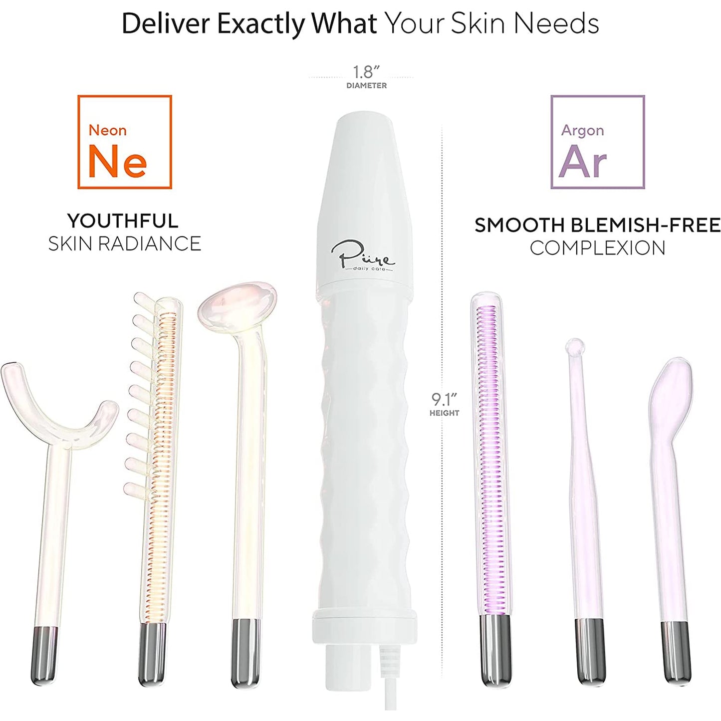 Professional Skin Therapy Wand - NuDerma - Portable Handheld High Frequency Skin Therapy Machine with 6 Neon & Argon Wands - Acne Treatment - Skin Tightening