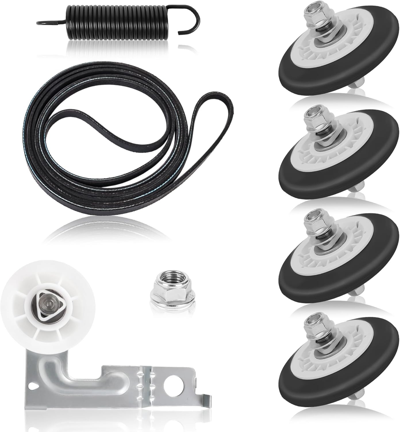 Upgraded Dryer Repair Kit Fits to LG Kenmore Dryers includes 4581EL2002C Dryer Drum Roller 4561EL3002A Dryer Idler Pulley with Spring, 4400EL2001A Dryer Belt