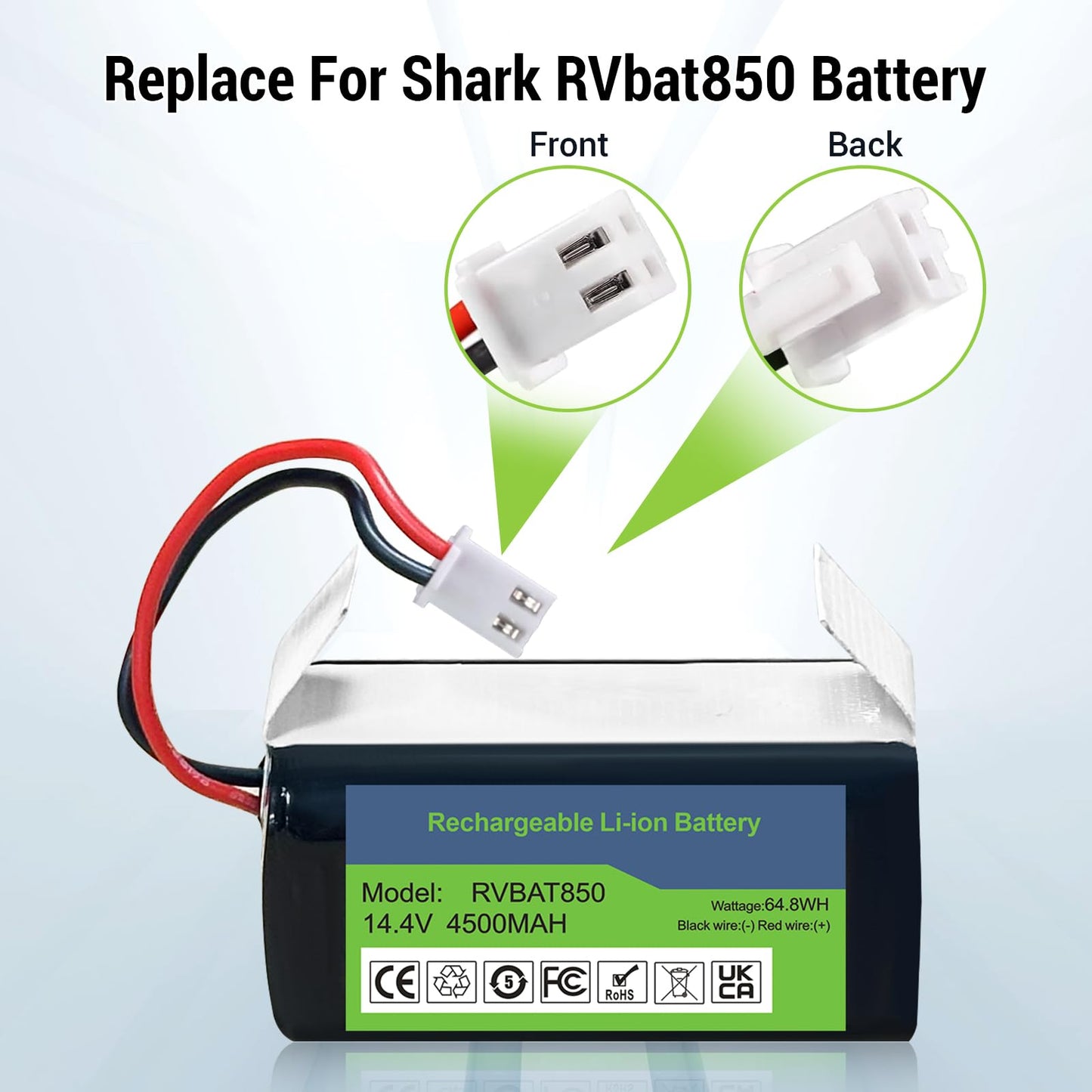 4500mAh Robot Vacuum Battery for Shark ION Series (AV1010AE, RV761-771), IQ/AI Series (RV1000-1101), RV850/RV871 Models
