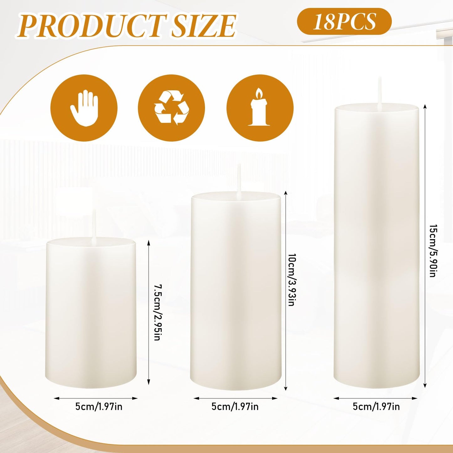 18 Pcs Pillar Candles Bulk Set of 3 Long Burning Wax Pillar Candles 2 in x 3, 4, 6 Inch Dripless Unscented Smokeless for Wedding Party Spa Lantern Fireplace Home