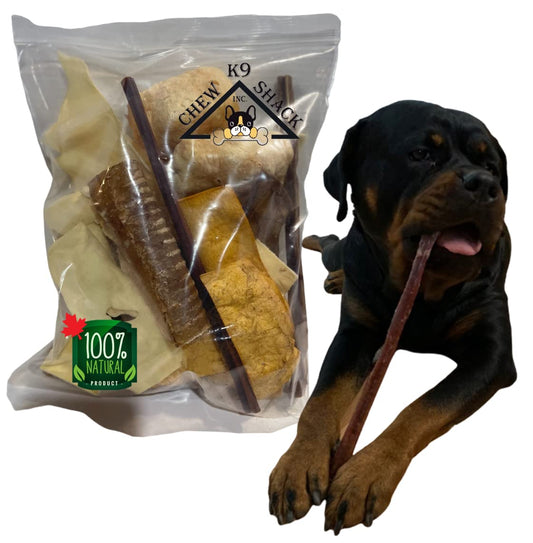 Bargain Chew Bag – Large Breed - All Natural Long Lasting Dog Chews – No Rawhide – Huge Bags - Bully Sticks – Himalayan Yak Chews - Beef Cheeks – Collagen Sticks – Jerky - Ears –Trachea & More!