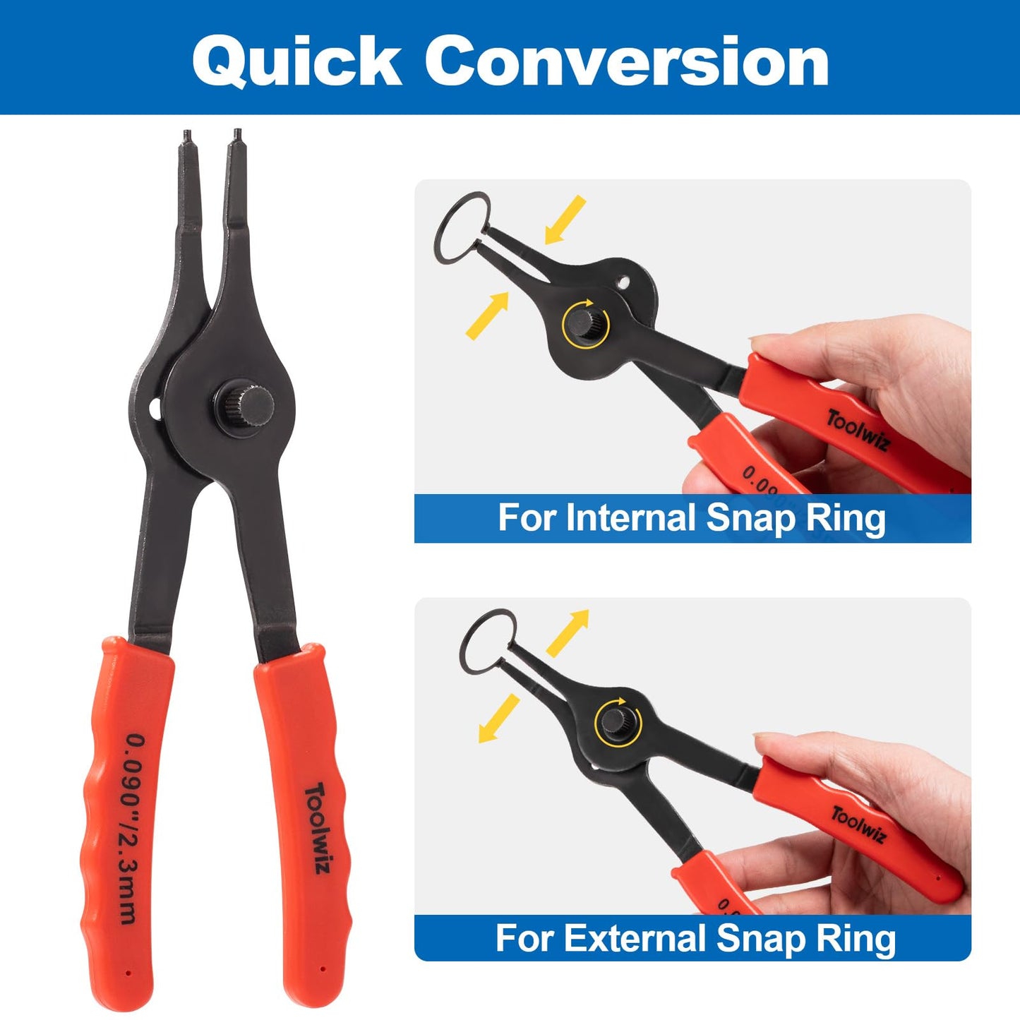 Toolwiz Snap Ring Pliers Set, 10 Pcs Internal & External Retaining Ring Circlip C Clip Pliers, Heavy Duty Bent Straight Automotive Tools, Include Hook, Pick, and Storage Case