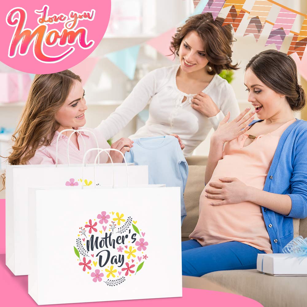 BagDream 16x6x12 Inches 50Pcs White Kraft Paper Bags with Handles Bulk Paper Gift Bags, Shopping Bags, Grocery Bags, Mechandise Bags, Party Bags, 100% Recyclable Large Paper Bags