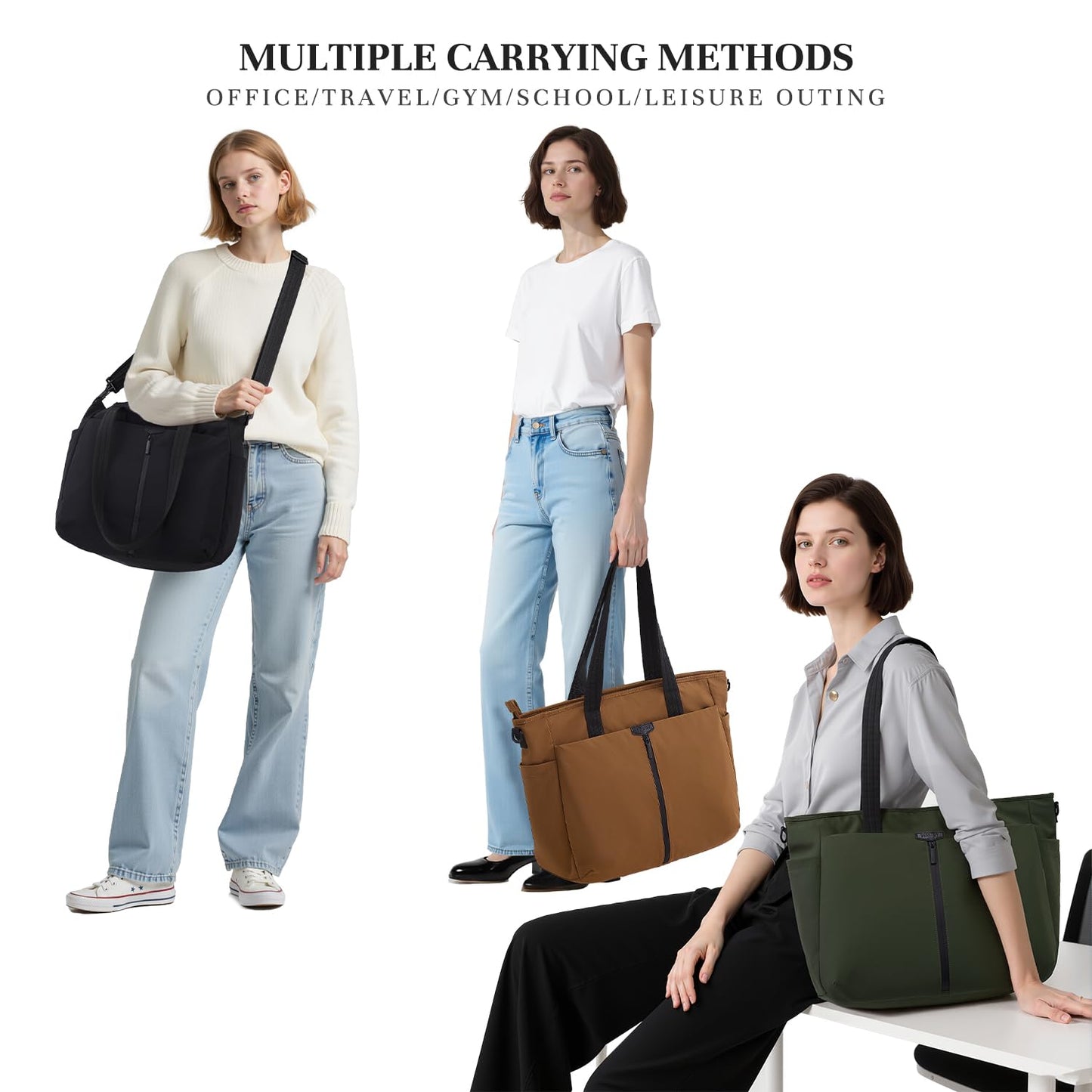 Timeet Laptop Tote Bag for Women, 17.3 Inch Laptop Bag Water Resistant Work Tote Purse with Multi Pockets and Laptop Compartment, 8 Sections 16 Pockets for Daily Office Casual Travel - Black