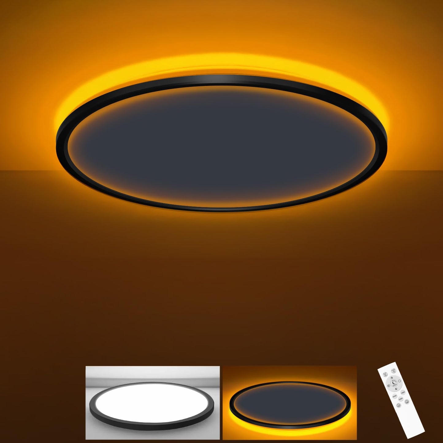 zemty 12 Inch Flush Mount Ceiling Light with Night Light 1800K, 3000K-6500K Selectable LED Light Fixture with Remote Control, 24W 2400lm Dimmable Ceiling Lamp for Bedroom Bathroom Kitchen-Black