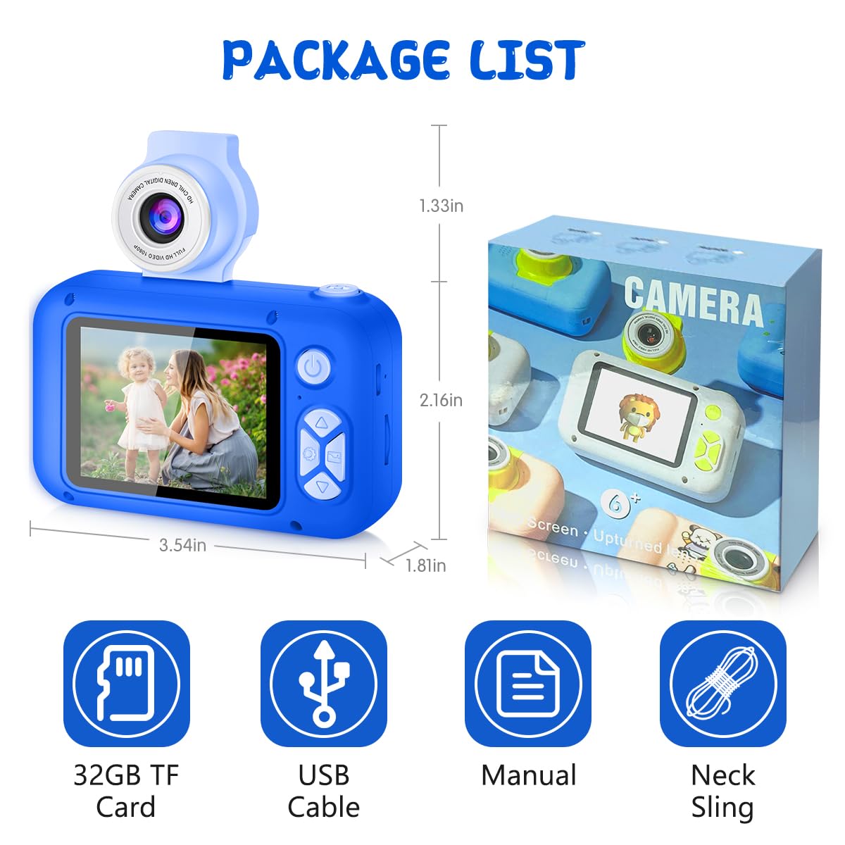 ARNSSIEN Kids Camera, Toddlers Digital Toy Camera with 180° Flip Lens, 2.4 Inch IPS Screen, 32 GB Card, Birthday Festival Present for 3 4 5 6 7 8 9 10 11 12 Year Old Girls & Boys, X101 (Sapphire Blue)