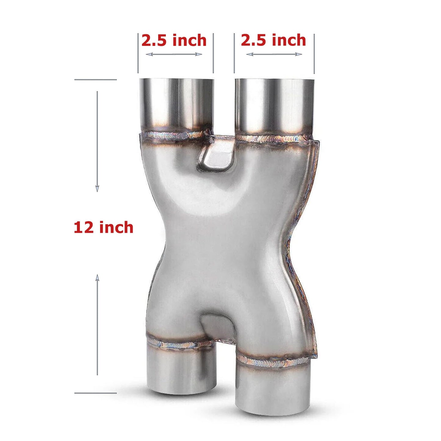 Exhaust X Pipe, T409 Stainless Steel X Pipe 2.5'' Dual to 2.5'' Dual Exhaust Adapter Connector, 2 1/2 Inch Universal Crossover X Pipe, 12" Overall Length, Weld-On