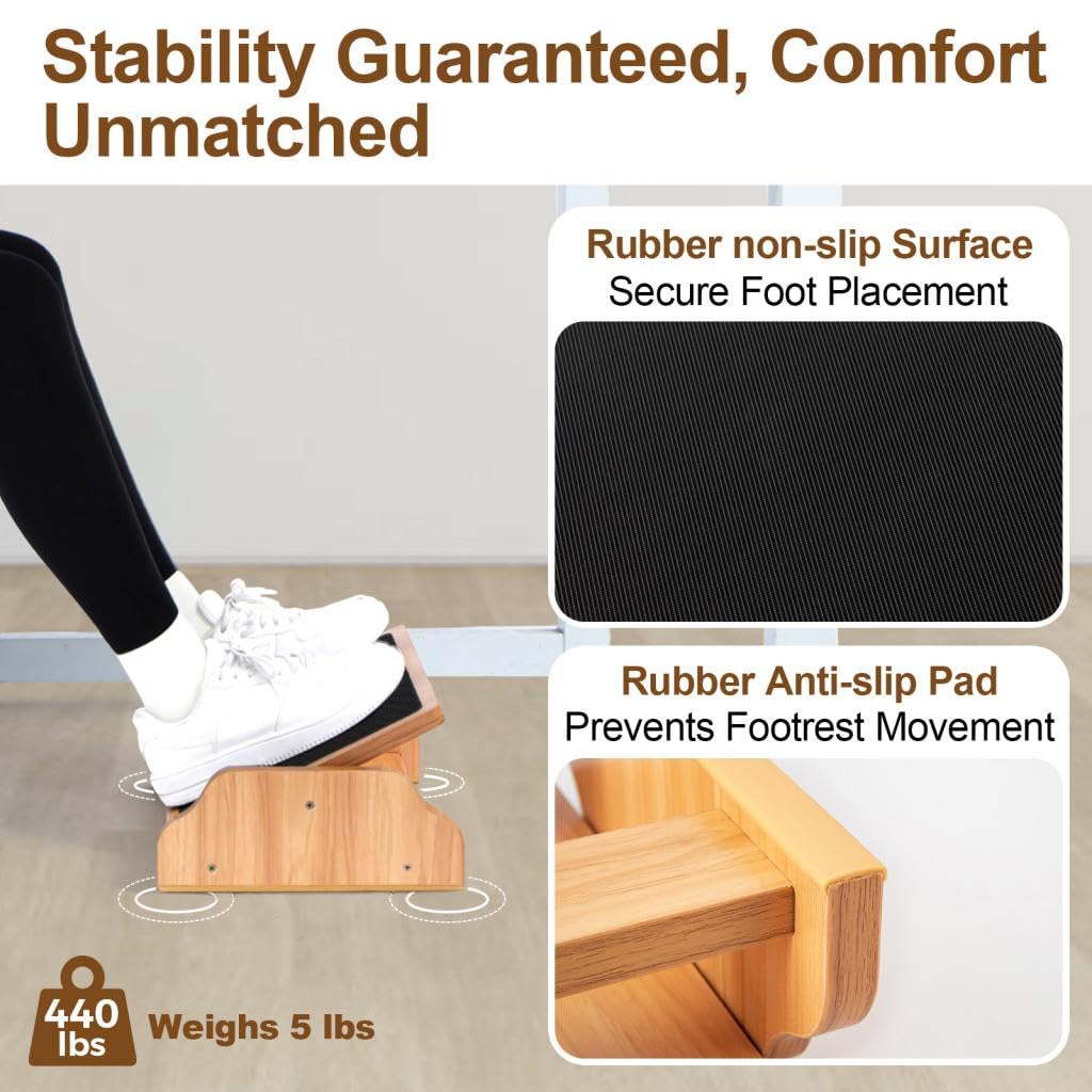 StrongTek Rocking Foot Rest Under Desk, Ergonomic Foot Stool with Three Adjustable Positions, Non-Slip Foot Step for Comfort & Stability, Enhance Work Posture & Circulation, Perfect for Office, Home