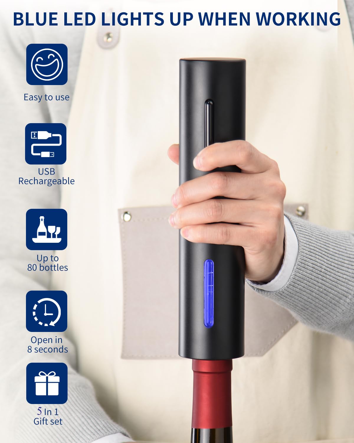CIRCLE JOY 5-in-1 Electric Wine Opener Set, Rechargeable Wine Corkscrew Bottle Opener with Charging Station, Foil Cutter, Led Indicator, Aerator Pourer and Vacuum Stopper