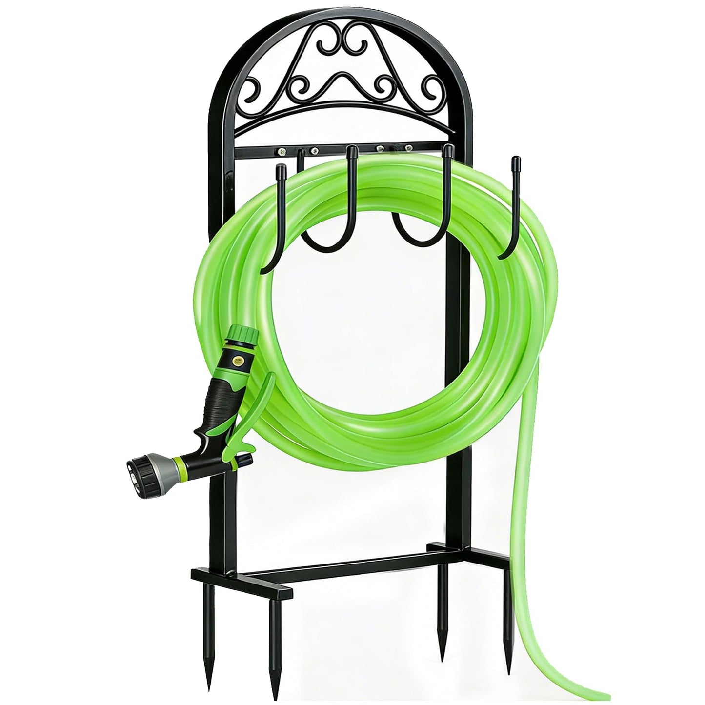 Freexployer Hose Holder, Heavy-Duty Garden Hose Stand for 100FT Hoses, Freestanding Water Hose Holder for Yard & Garden, Black